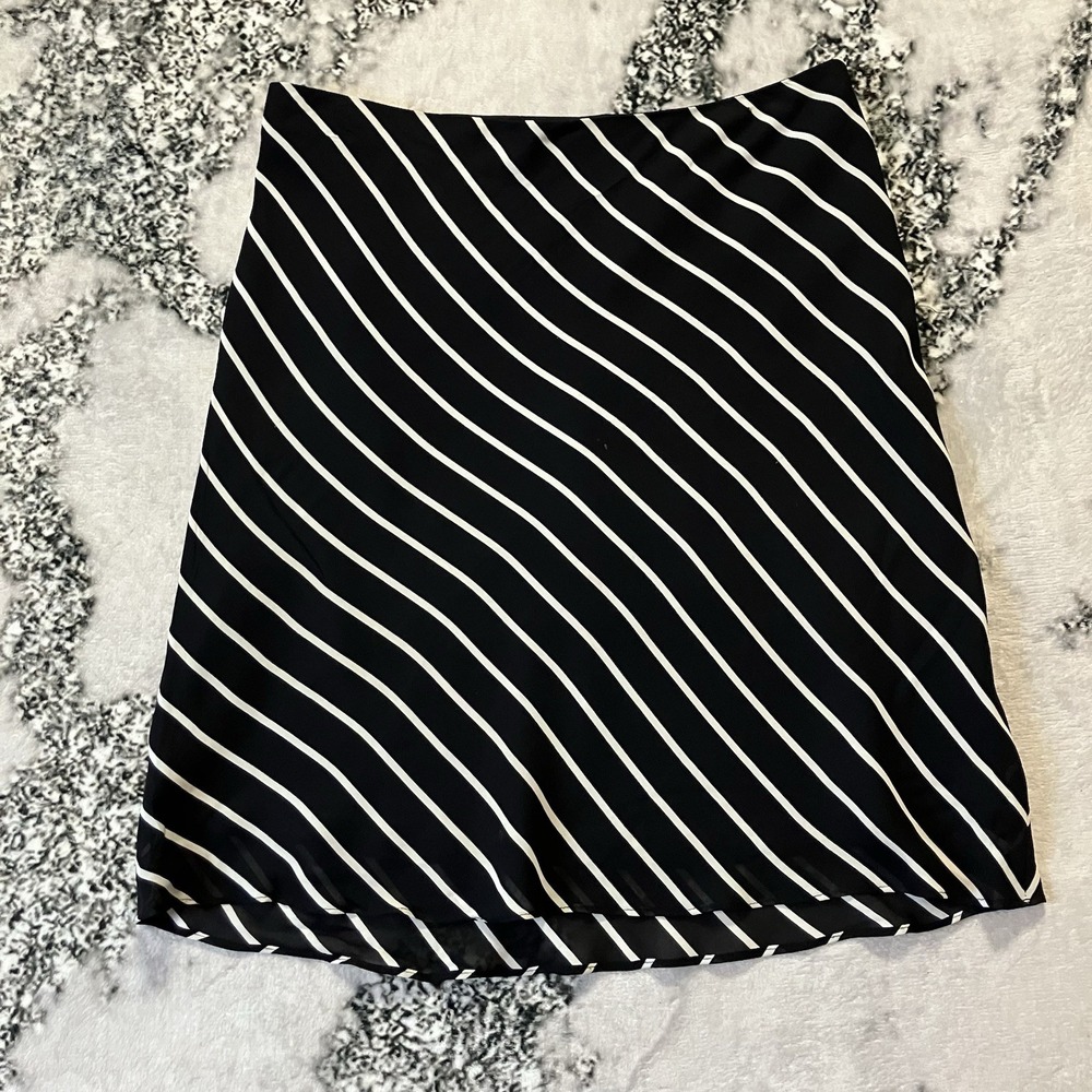 Vtg Ralph Lauren Skirt Womens Size 8 Black Cream‎ Diagonal Stripe A Line Office